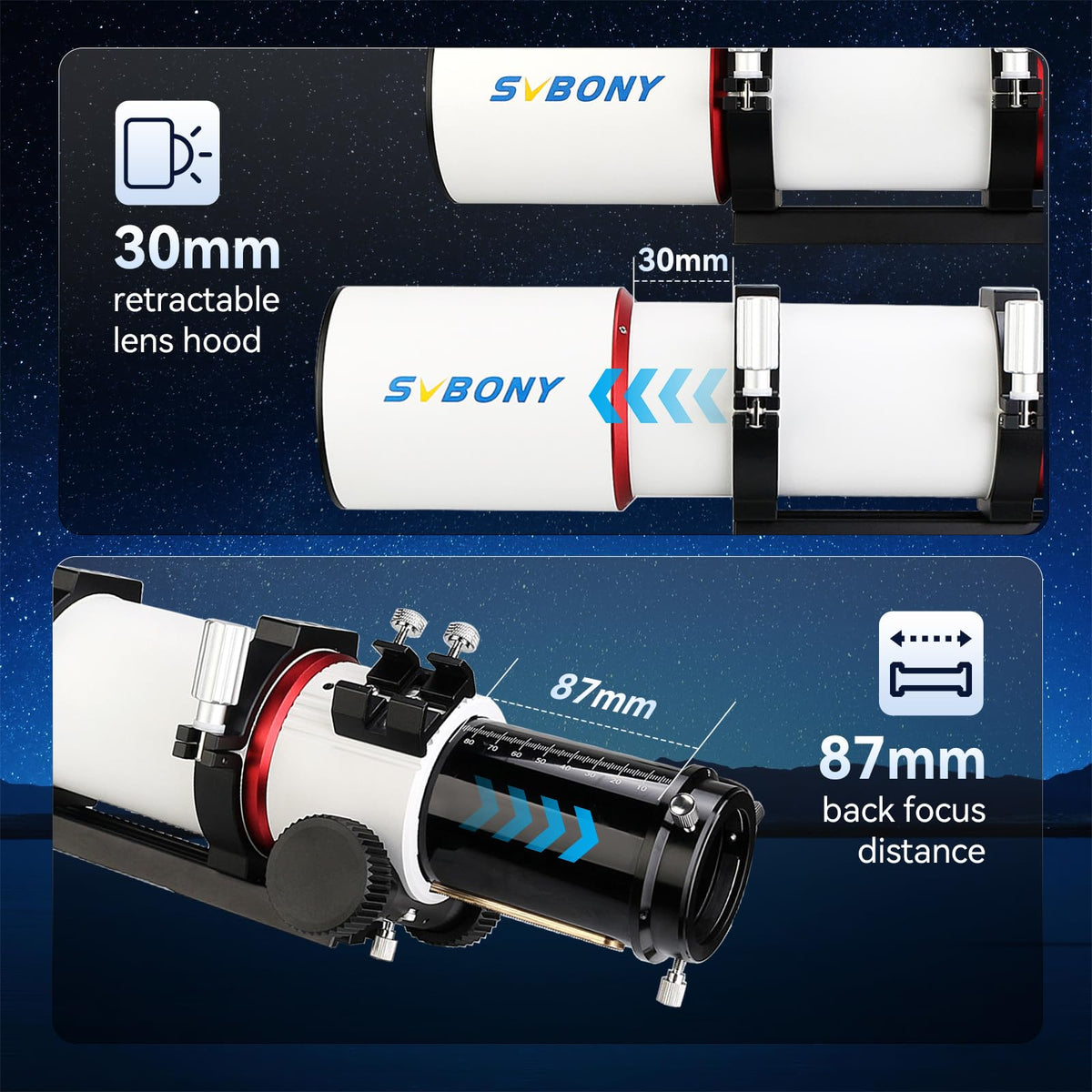 SVBONY SV550 extinction barriers aid cleaner light paths.