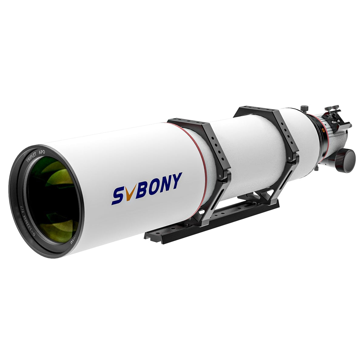 SVBONY SV550 triplet apochromatic lens close-up showing ED glass for crisp, color-corrected stars.