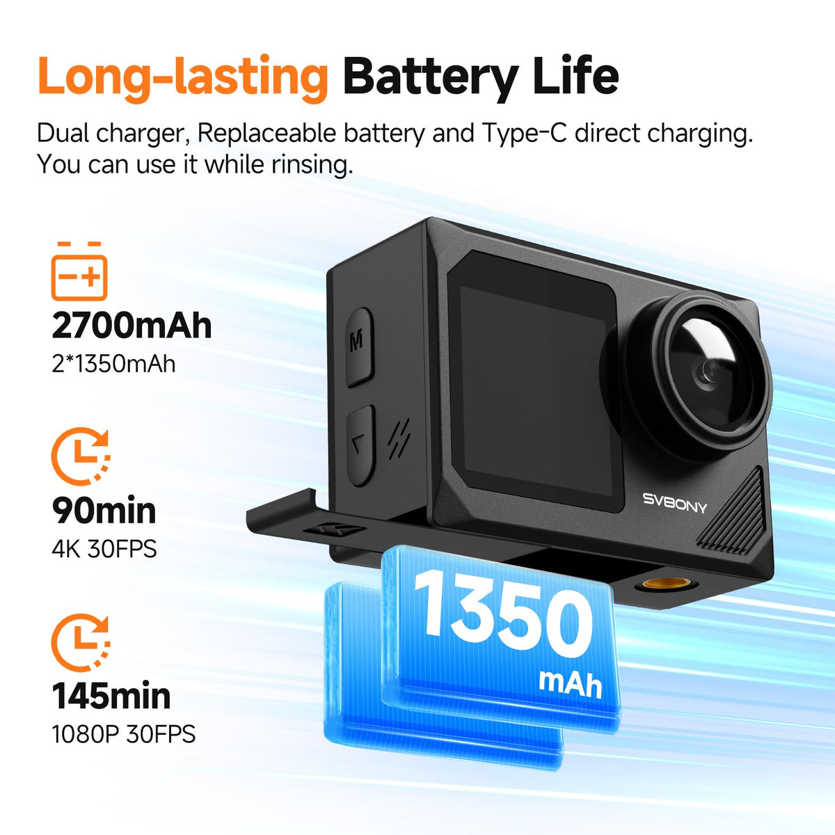 SVGo2 extended batteries powering longer recording sessions