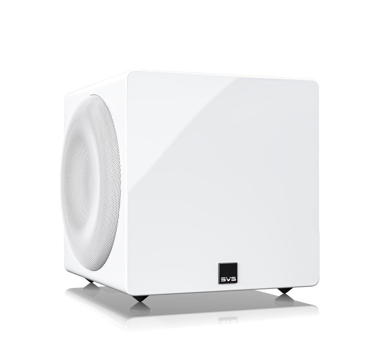 SVS 3000 Micro R Evolution gloss white front view, compact design enhances home theater setup