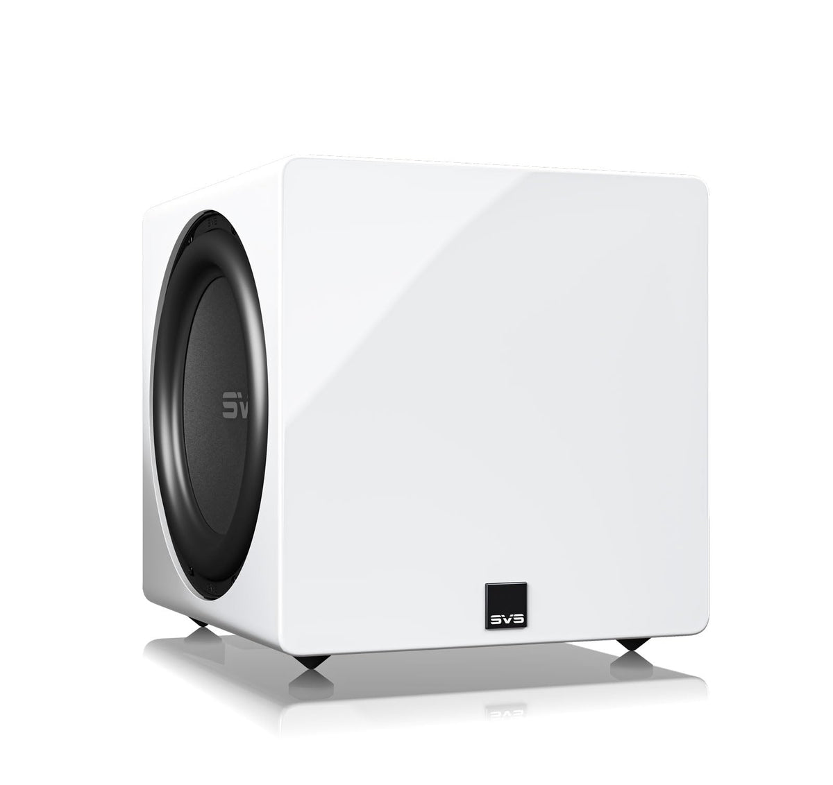 SVS 3000 Micro R Evolution gloss white rear view highlighting DSP and high power amplifier