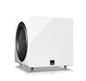 SVS 3000 Micro R Evolution gloss white rear view highlighting DSP and high power amplifier