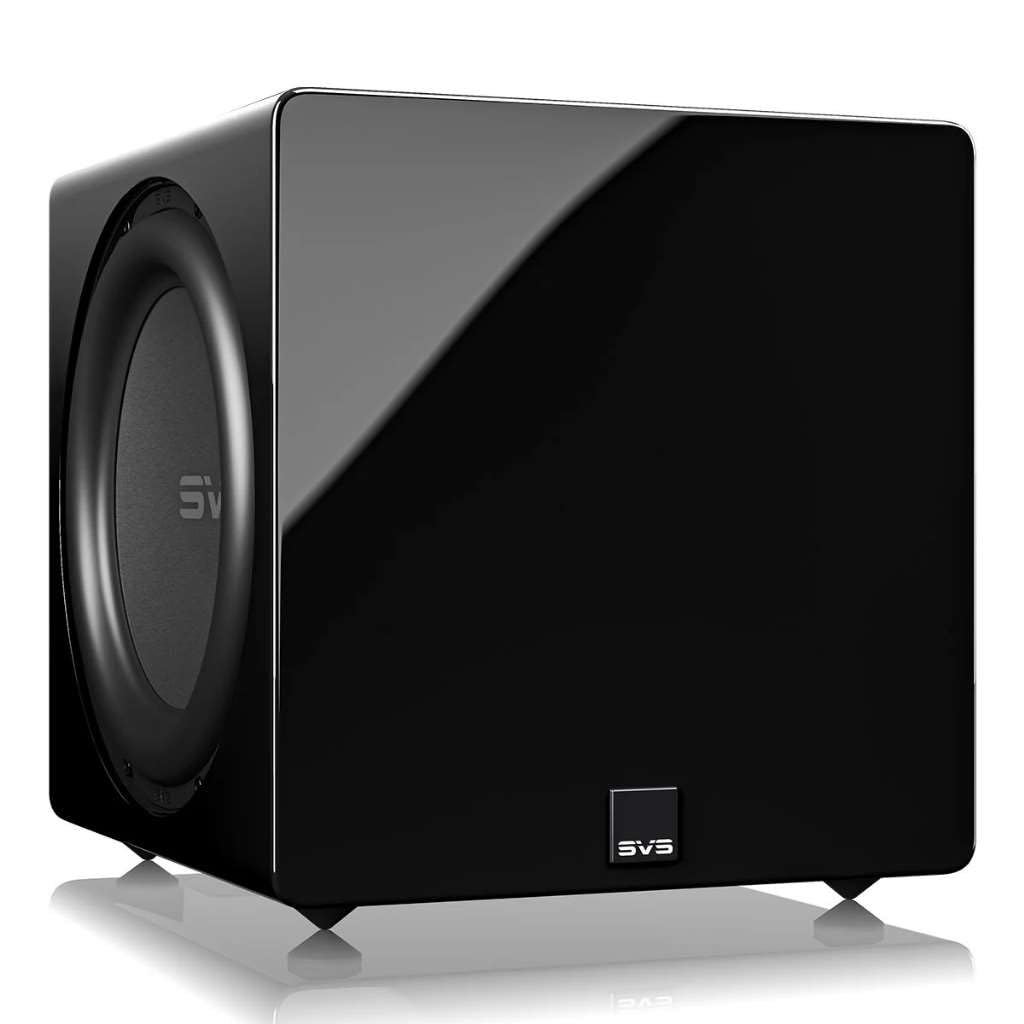 SVS 3000 Micro R Evolution subwoofer with dual 9-inch drivers delivers deep bass.