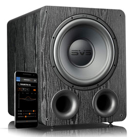 SVS PB-1000 Pro subwoofer with ported cabinet for deeper bass output.