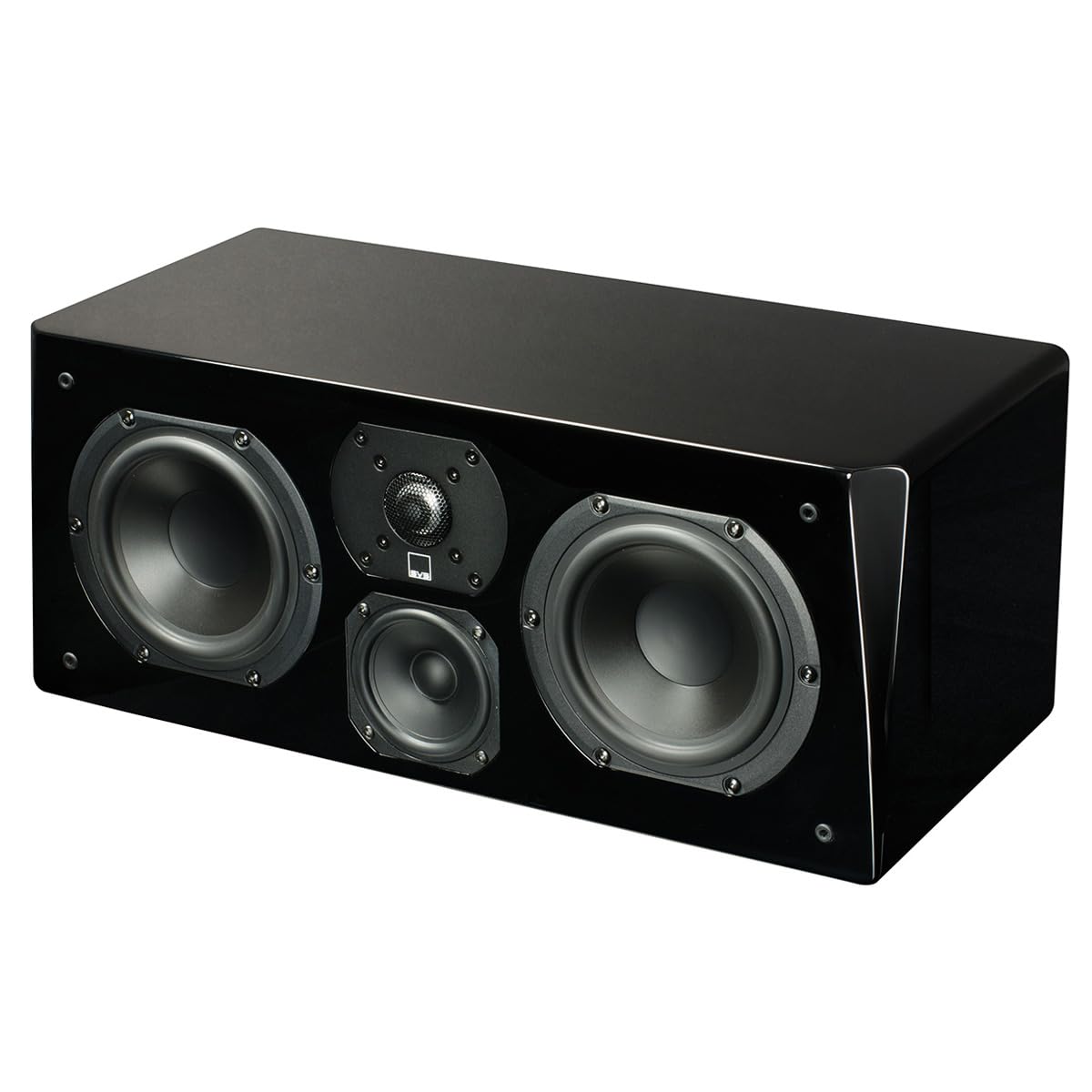 SVS Prime Center front view in piano gloss black for immersive dialogue clarity.