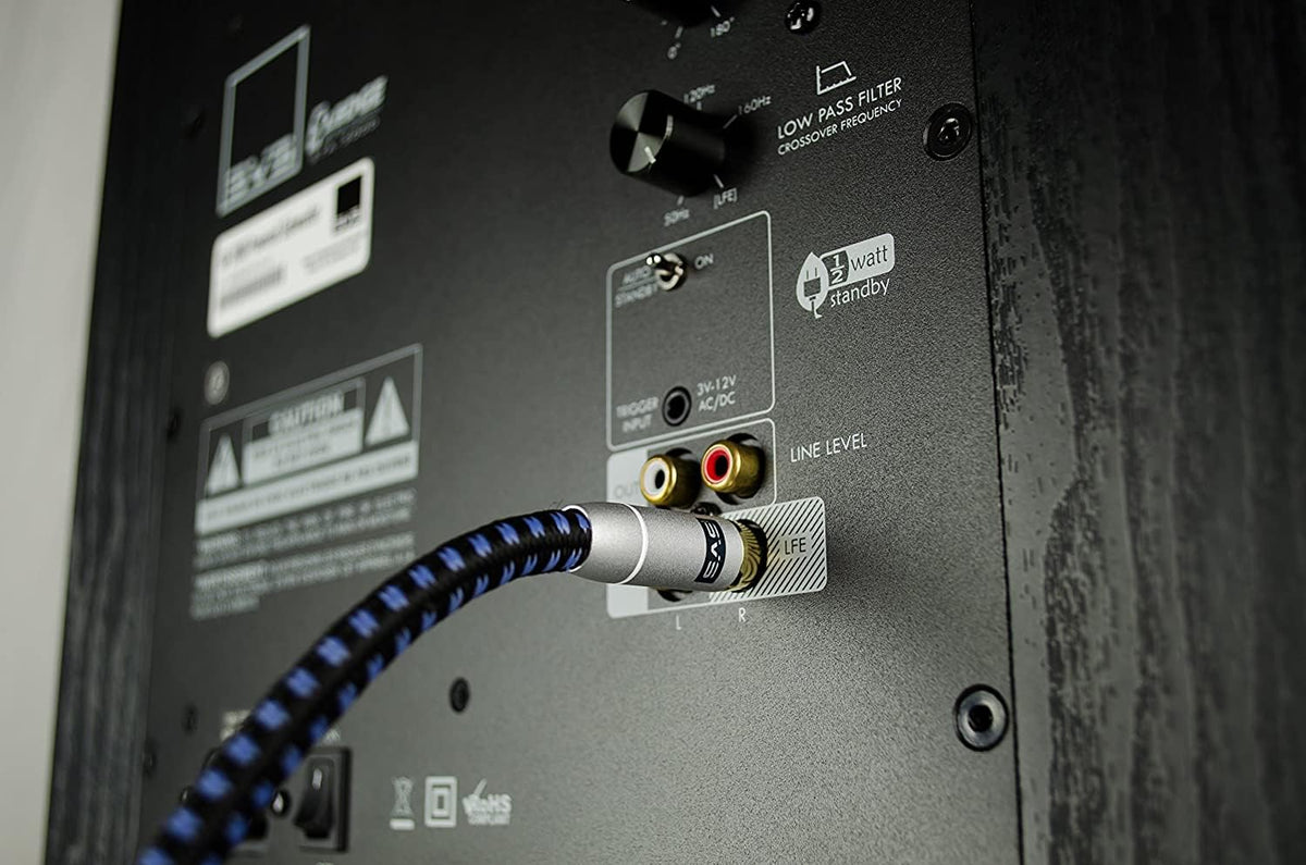 SVS SoundPath 12M RCA interconnect wrapped cable with cotton-braid jacket protects the RF shield.