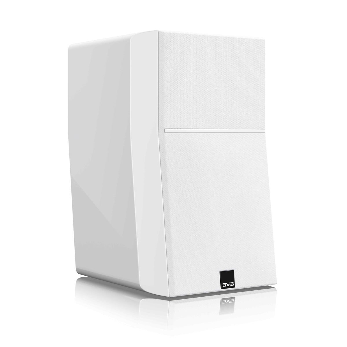 SVS Ultra Evolution bookshelf speaker side panel view showing sleek cabinet lines in piano gloss white.