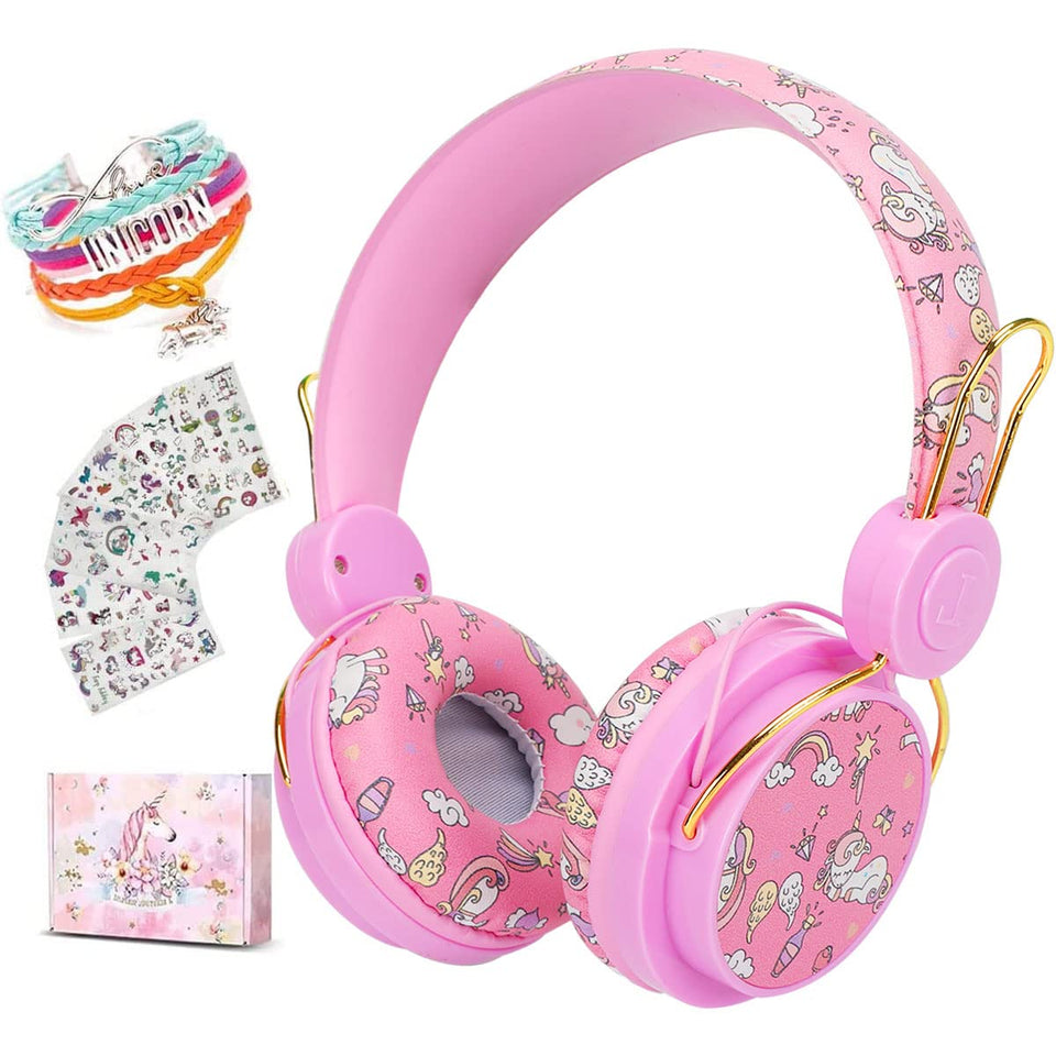 SVYHUOK unicorn headphones for kids with pink cat ears, ideal for safe listening