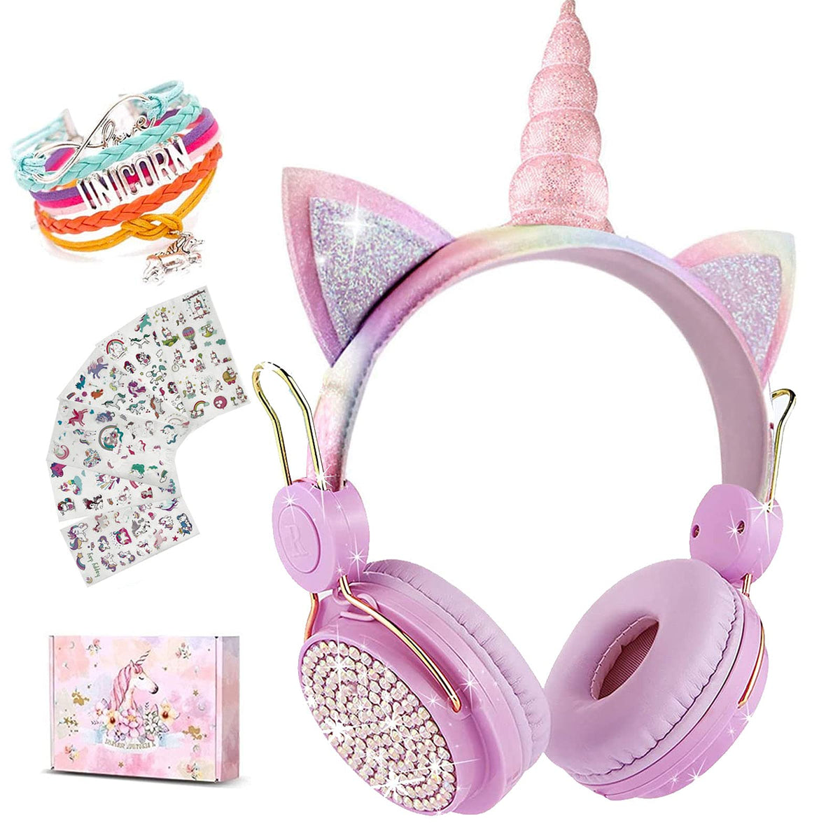 SVYHUOK Unicorn headphones with cat ears and LED lights for kids, fun and stylish