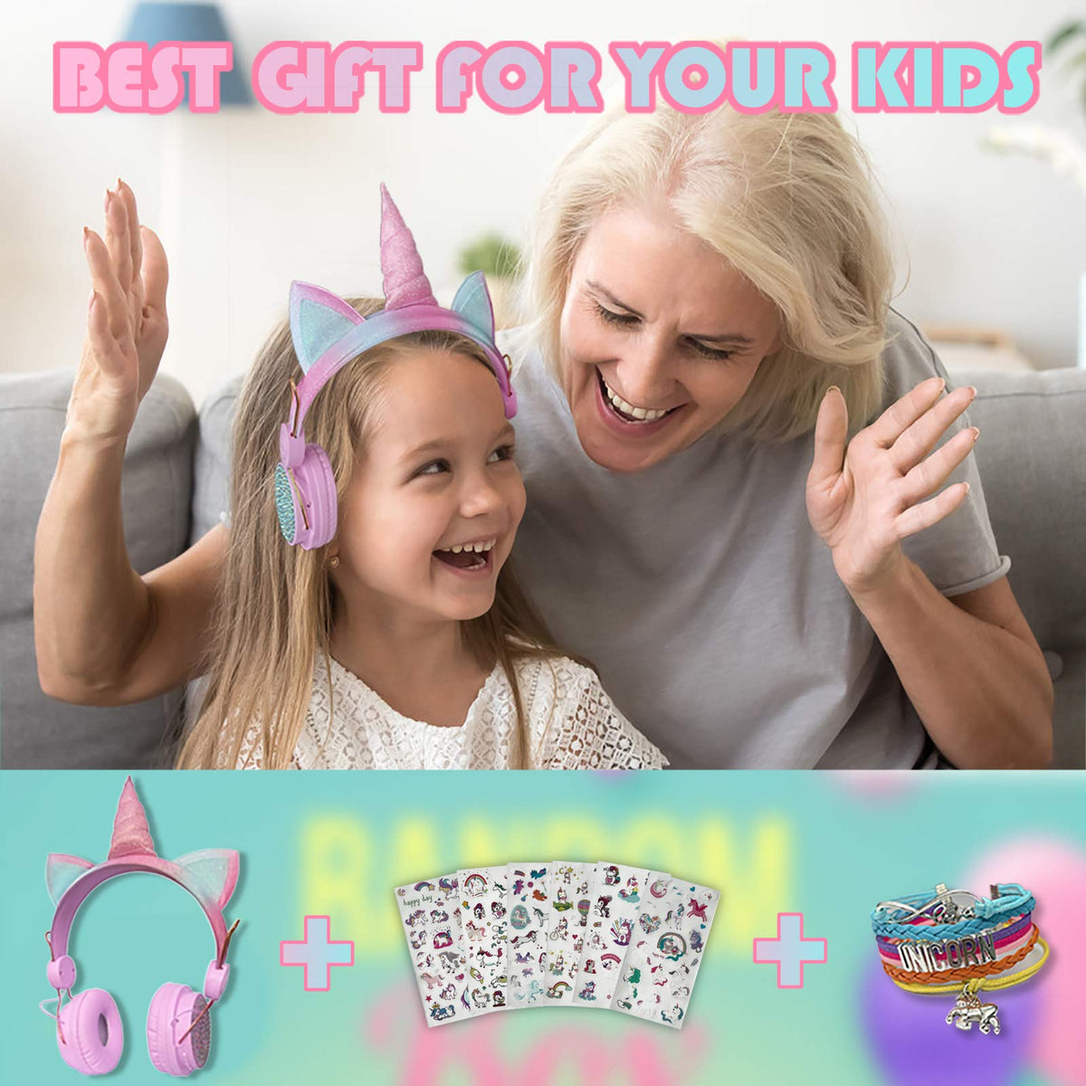 SVYHUOK Unicorn headphones in pink macaron color with soft earmuffs