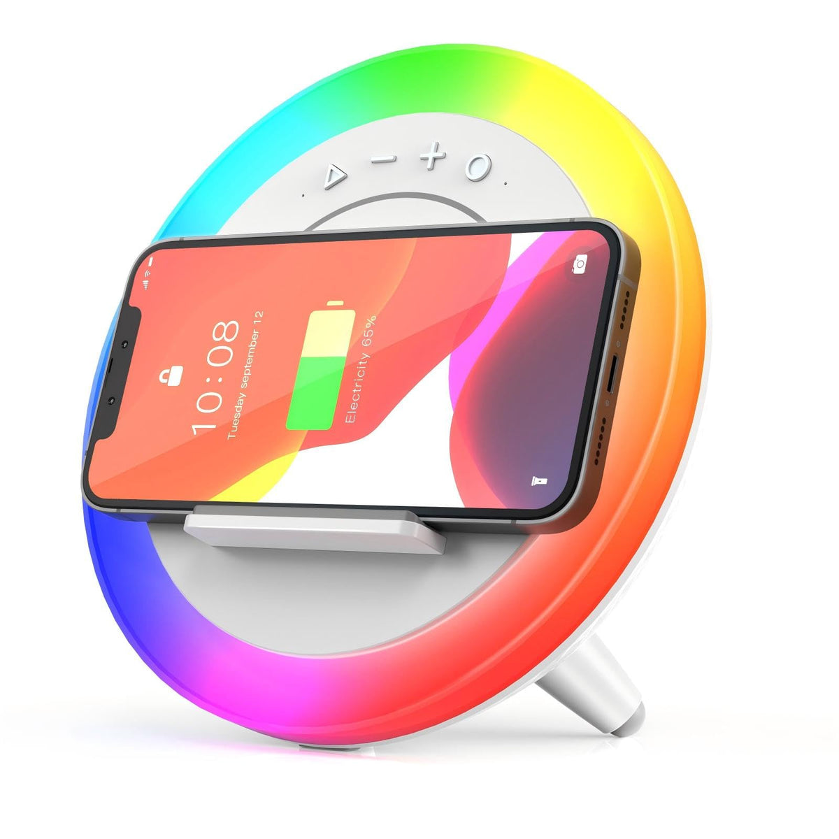 Swarmir front view of lamp speaker showing clean design and hands-free audio benefit