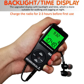 SWDSTP pocket radio backlight aids night listening and readability.