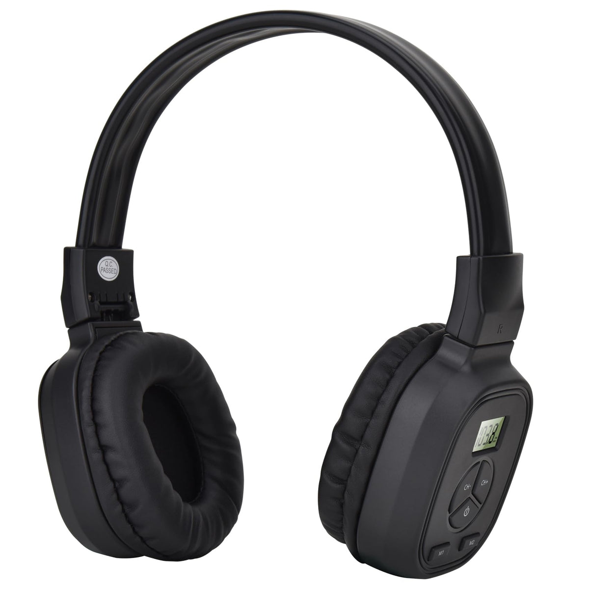SWDSTP portable FM radio headphones with LED display for easy station selection.