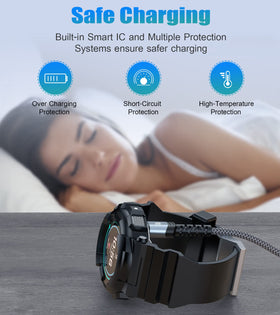 sweguard cable connected to Fenix watch on nightstand for overnight charging