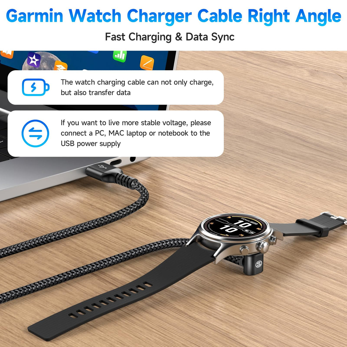 sweguard 4ft USB-C Garmin charger cable with flexible reach