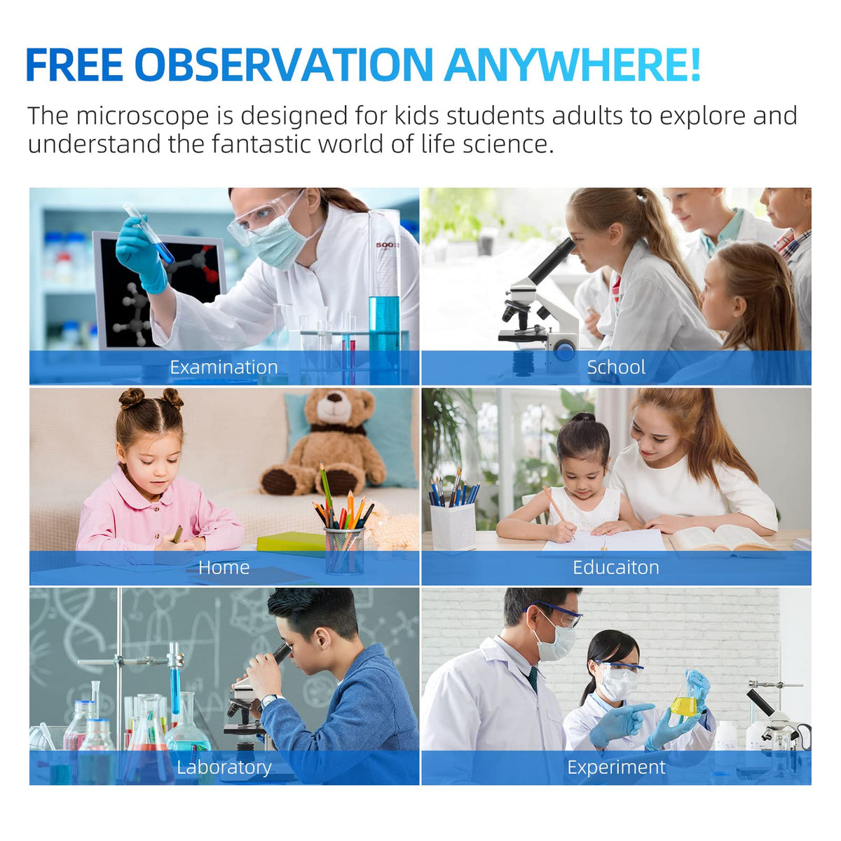 SWIFT microscope kit comes with slides, tools, and smartphone holder for photomicrography.