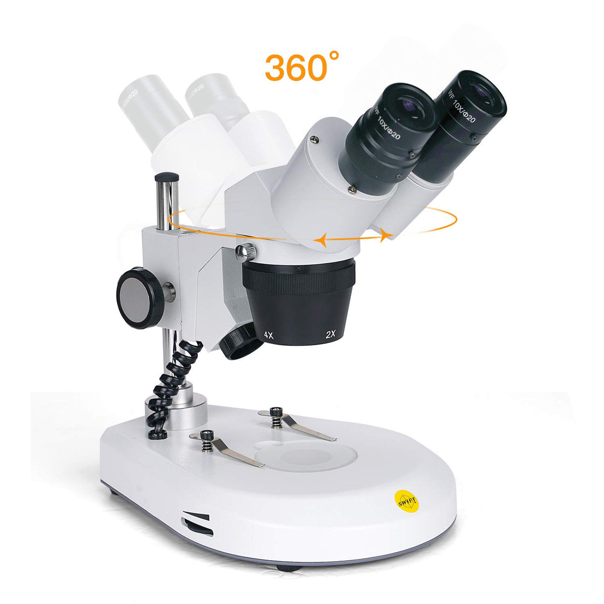 Swift S306S-20-2L wide-field eyepieces provide clear 10X-20X views for detail.