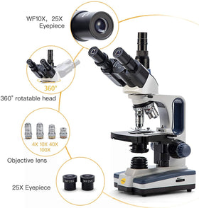 Swift SW350T trinocular head and eyepieces enable flexible viewing and recording.