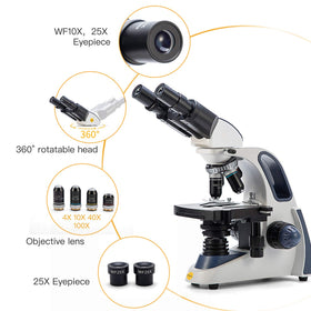 SWIFT SW380B interchangeable eyepieces 10X and 25X deliver wide field viewing.