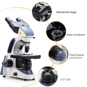 SWIFT SW380B turret with six magnifications offers versatile specimen inspection.