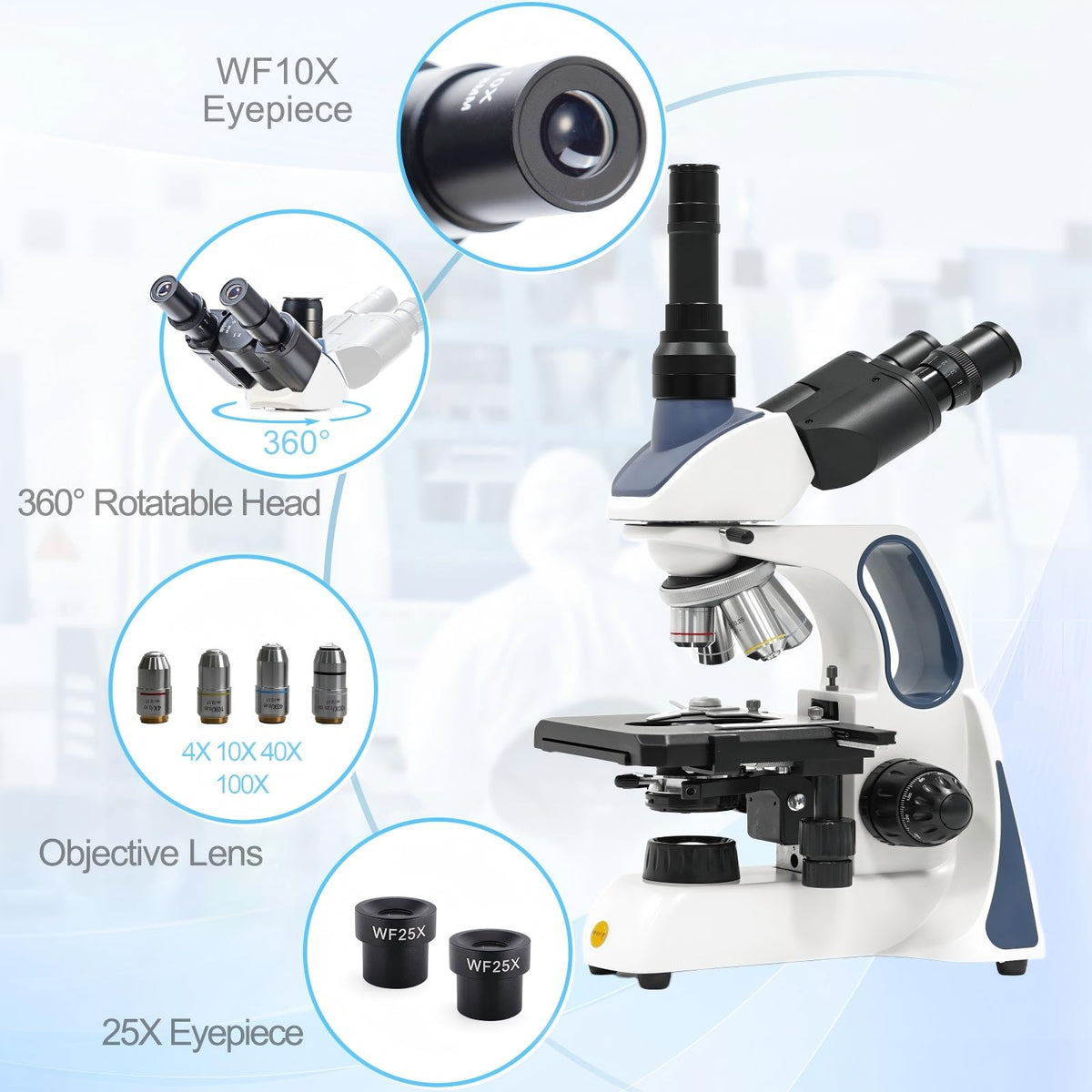 Swift SW400 infinity-optics highlight reduced distortion for clearer specimen viewing.