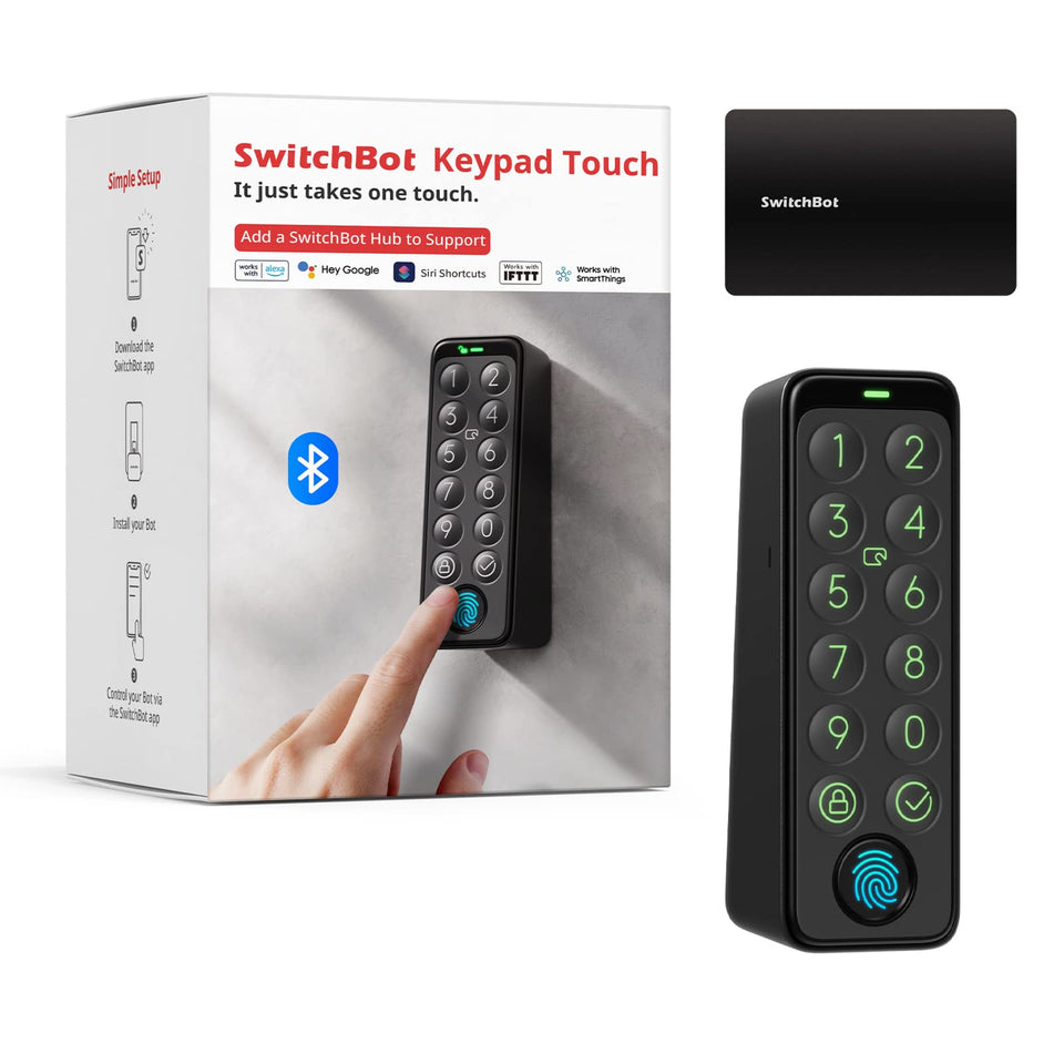SwitchBot keypad front view showing buttons and LED backlight for quick access