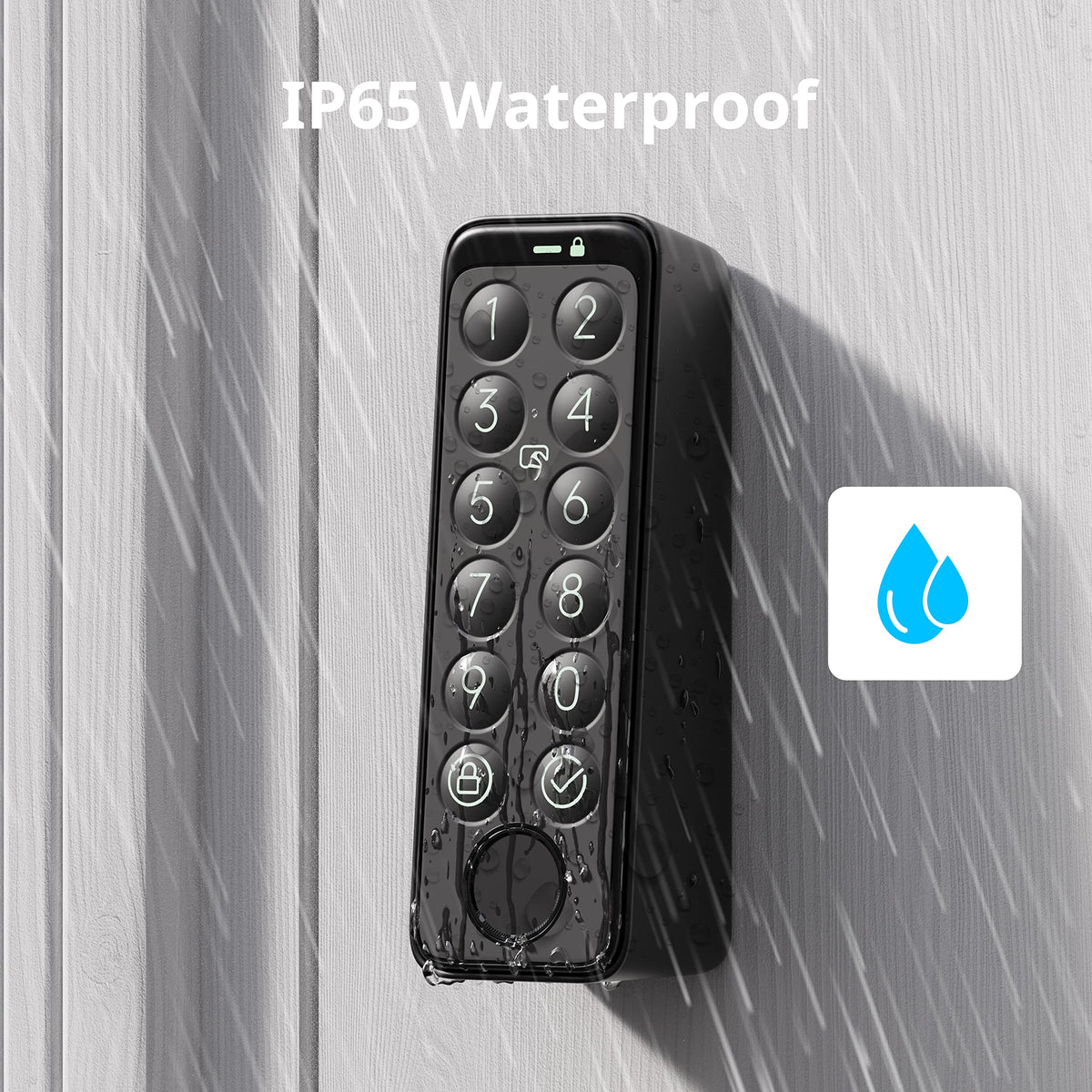 SwitchBot keypad held in hand showing compact size and ergonomic design