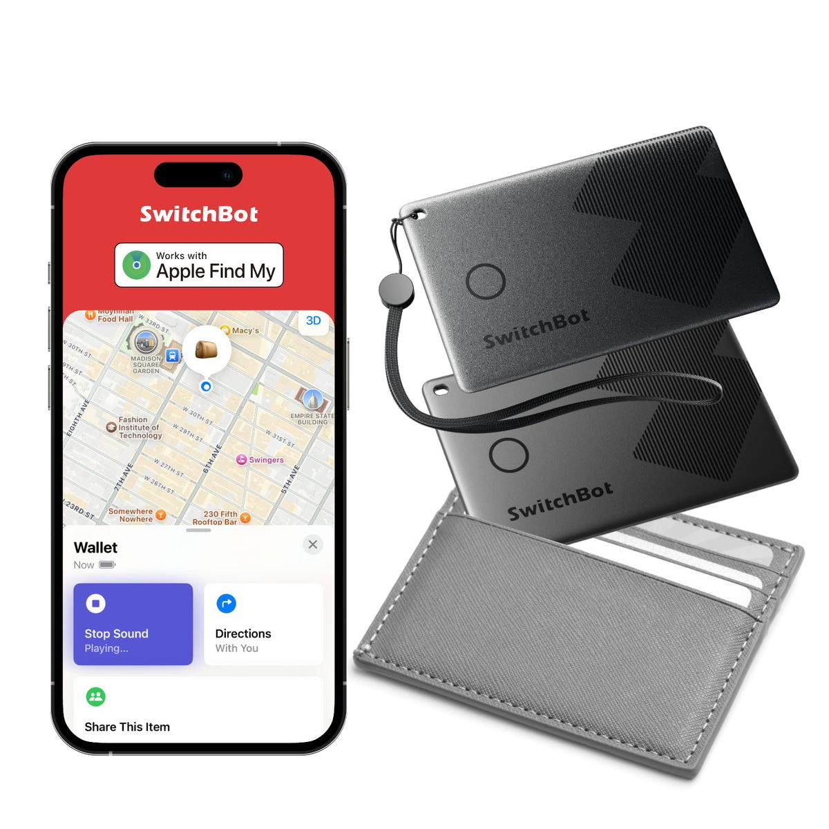 SwitchBot Slim Wallet Tracker Card front view, ultra-slim fits card slots.