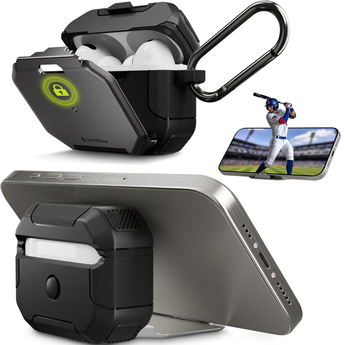 SwitchEasy Defender for AirPods Pro 2 case with lock keeps the lid secure on the go.