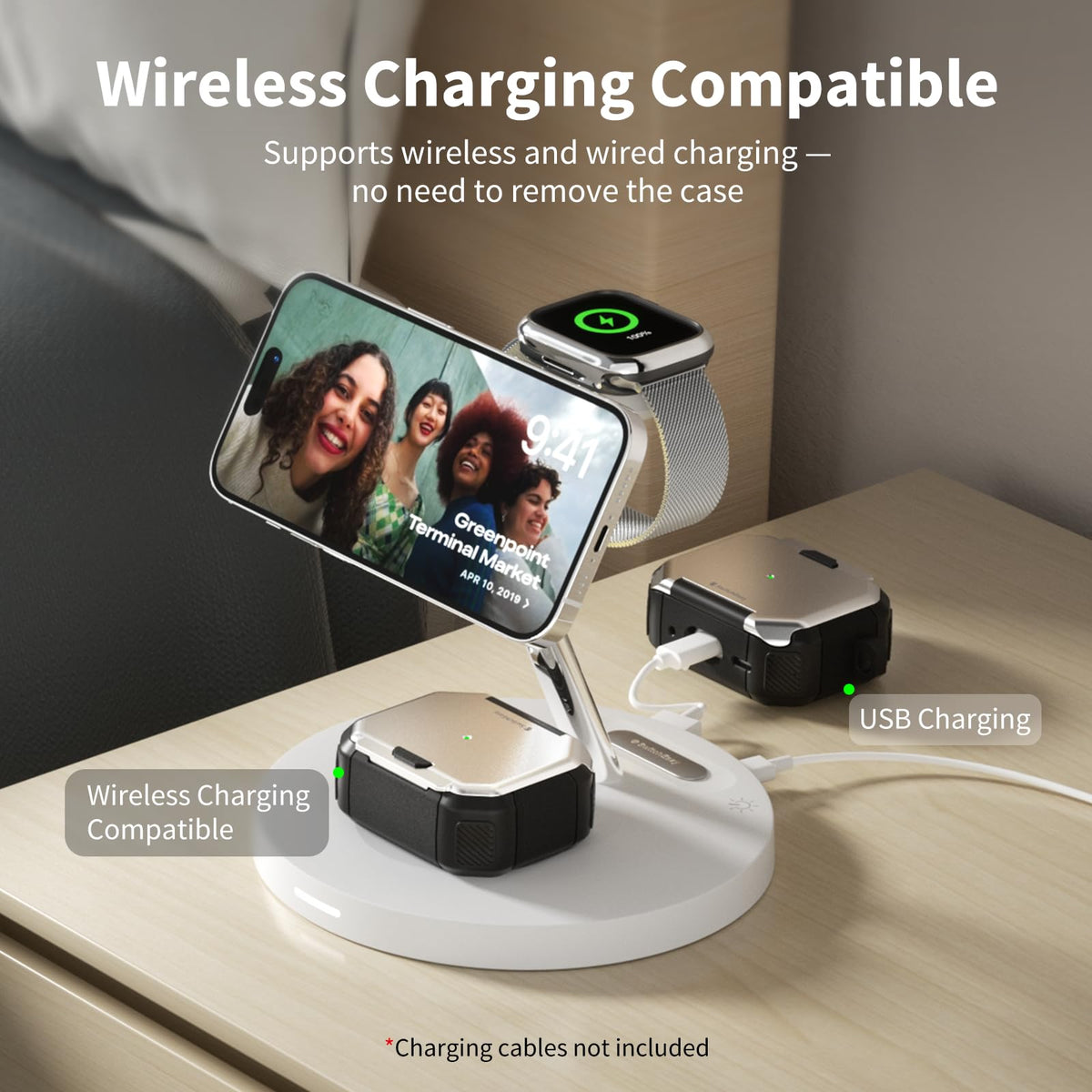 Textured anti-slip grip ensures confident handling and precise access to charging port.