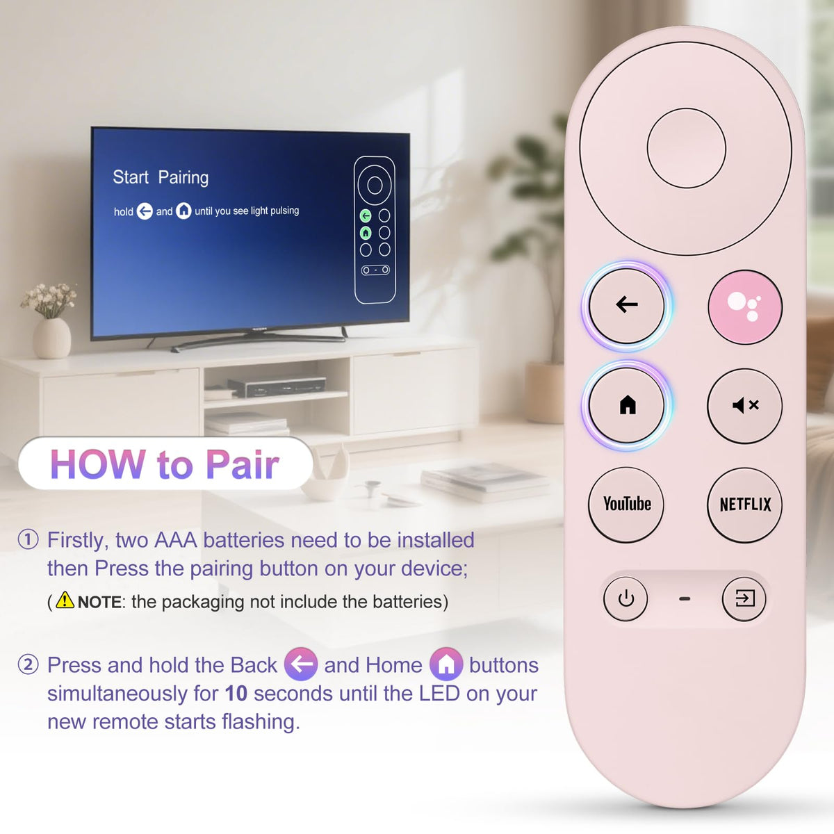 Swocny pink compatibility graphic shows easy Google Chromecast and Google TV pairing