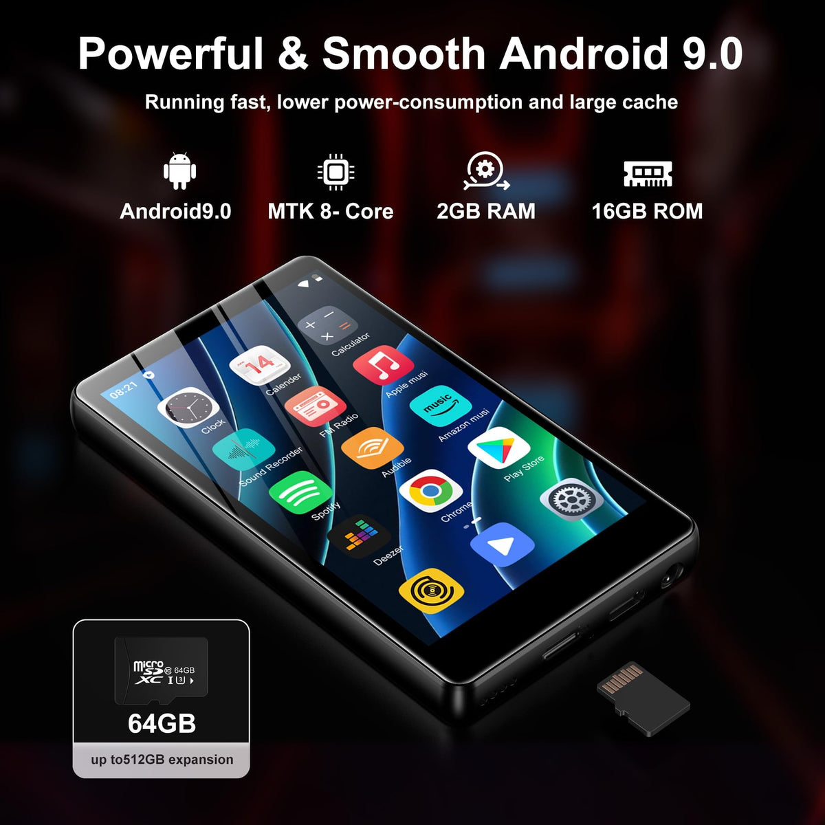 SWOFY M503Pro battery closeup illustrating long playtime and USB-C charging