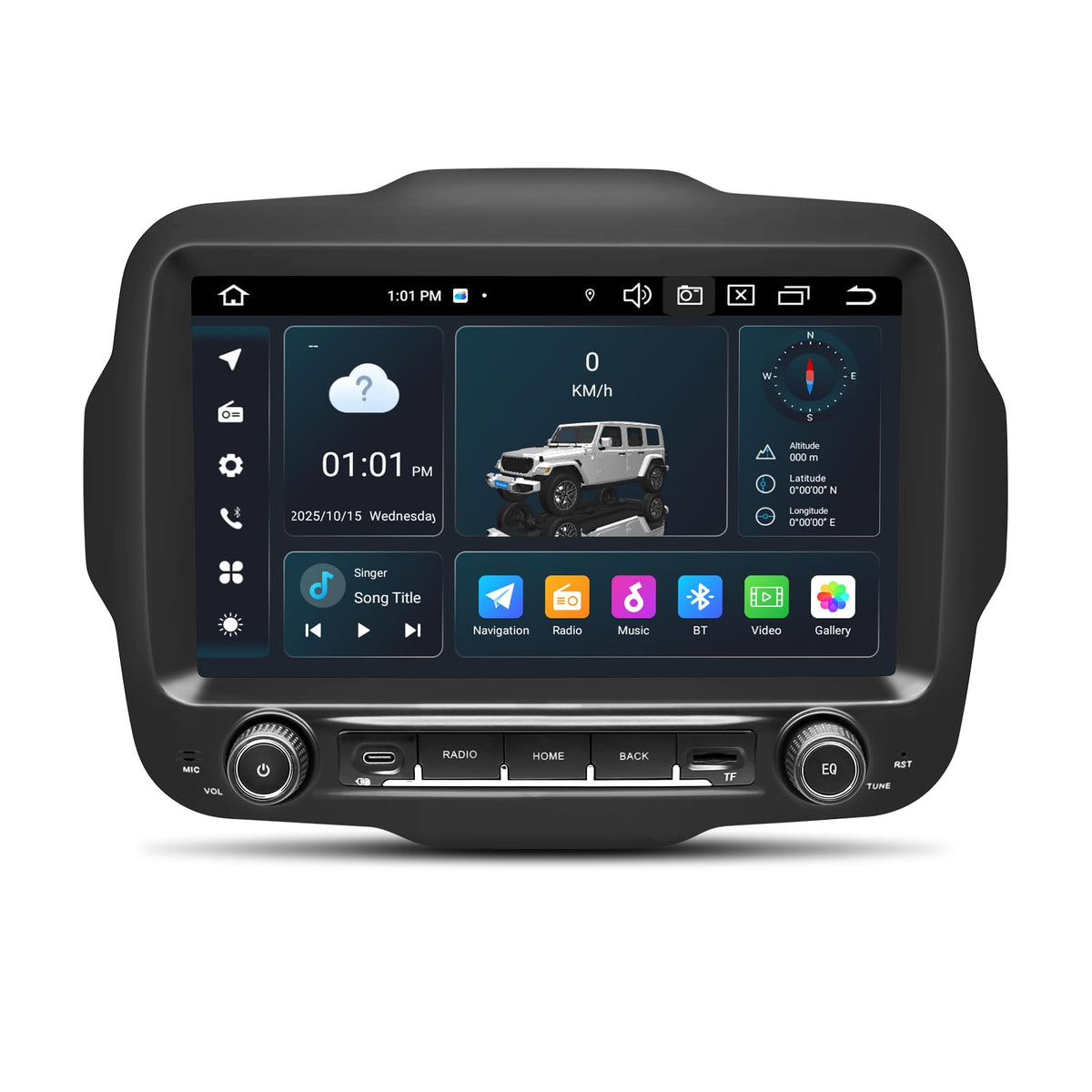 SWTNVIN 9-inch screen in Jeep Renegade delivers crisp navigation visuals.