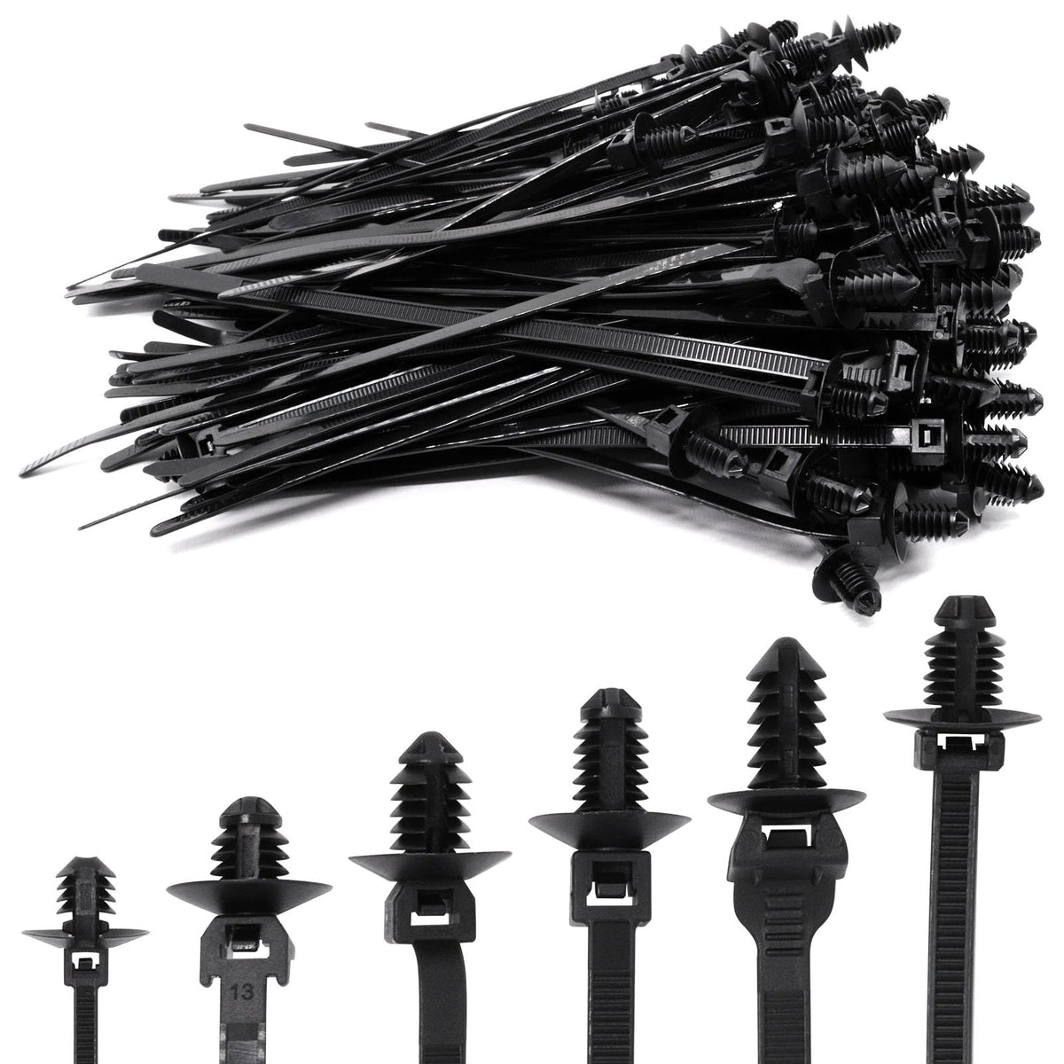 SWZHAI push-mount zip ties 120pc black for clean automotive wiring.