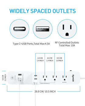 Syantek remote control power strip in use on a desk for convenient access
