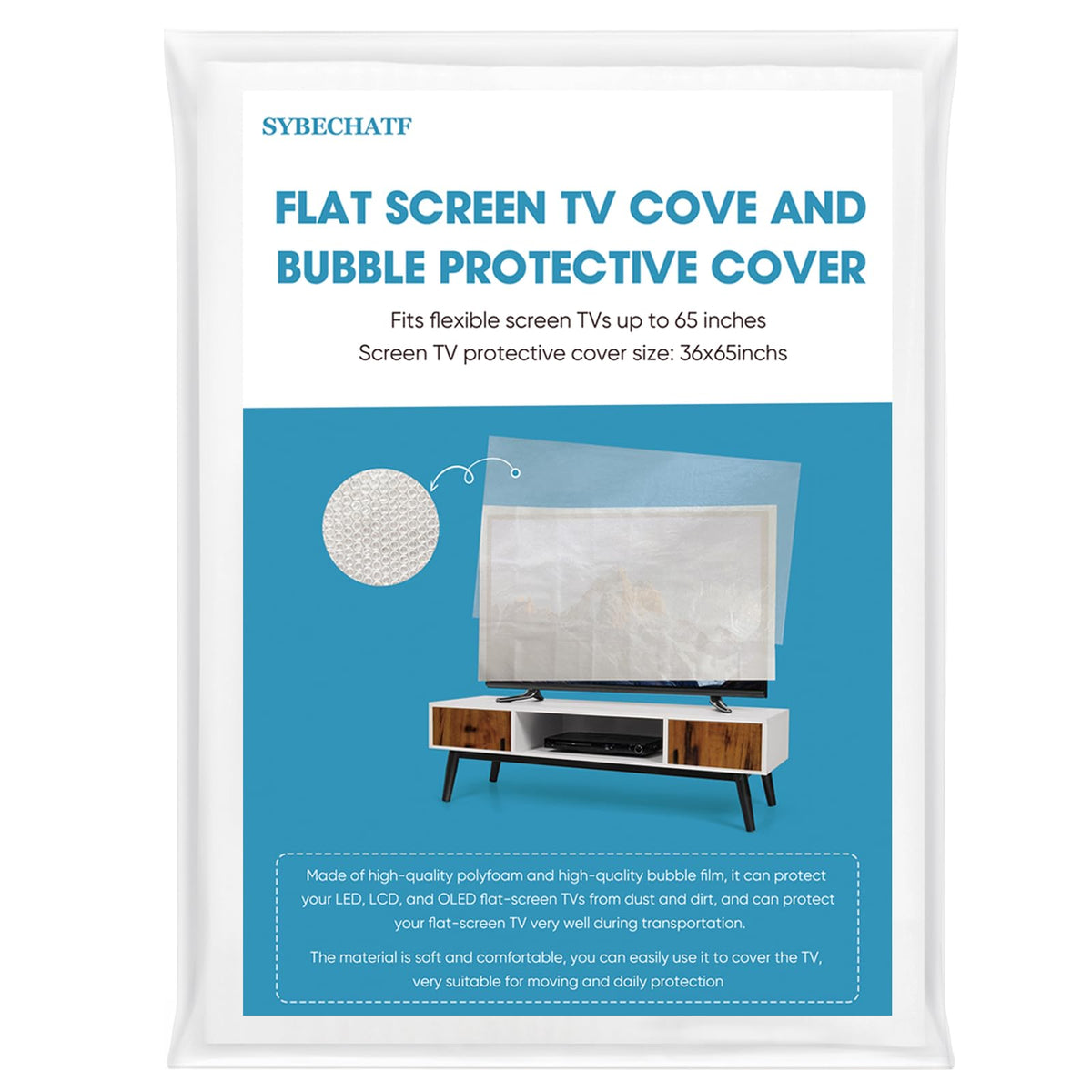 SYBECHATF front view of foam and bubble TV covers showing protective set