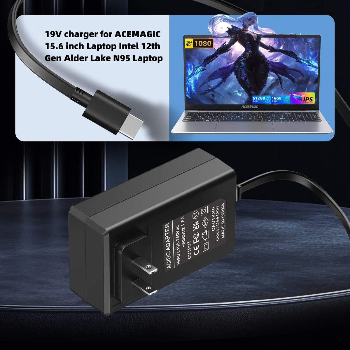 SYFLYH AX16-PRO power adapter delivers clean 19V power for AX16PRO laptops.
