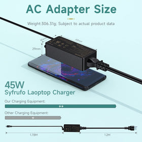 Syfrufo 45W USB-C charger, side view, slim profile ideal for travel.