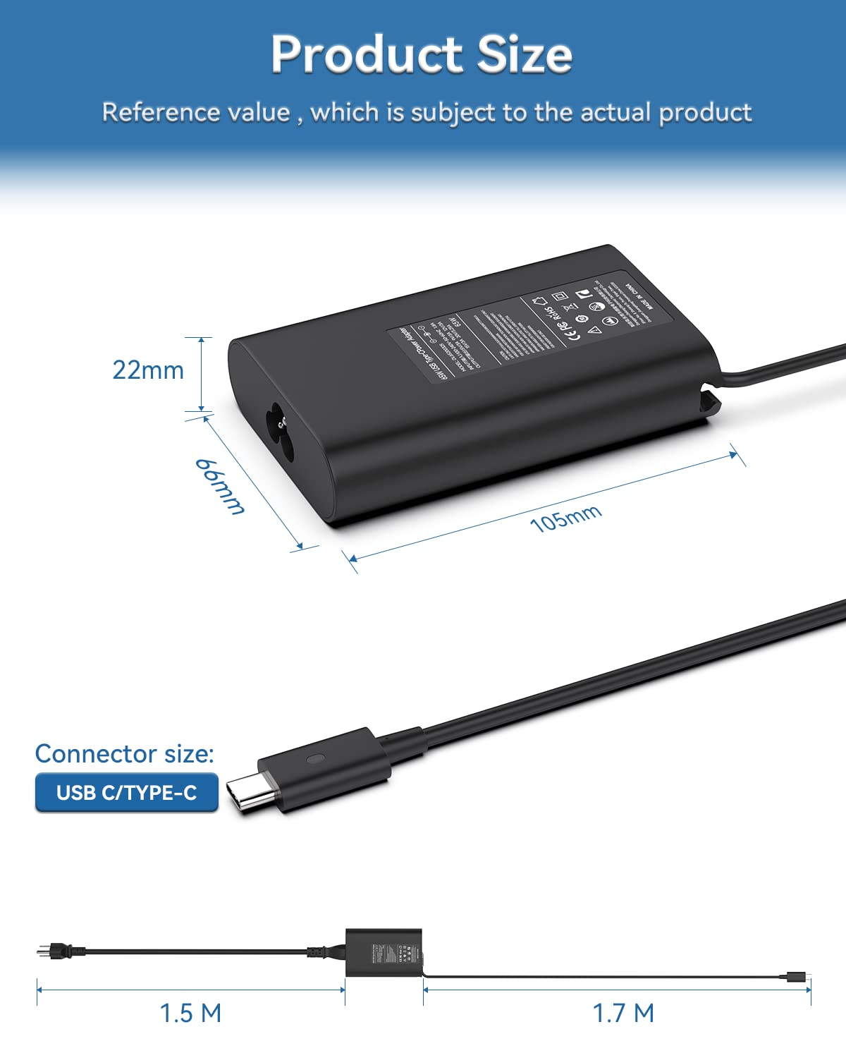 Syfrufo 65W USB-C charger with included cable ready to use