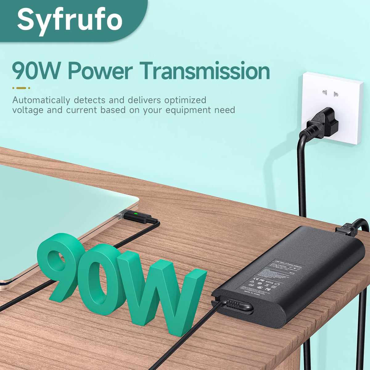 Syfrufo 90W USB-C charger in a compact size ideal for travel.