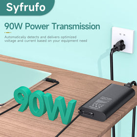 Syfrufo 90W USB-C charger in a compact size ideal for travel.