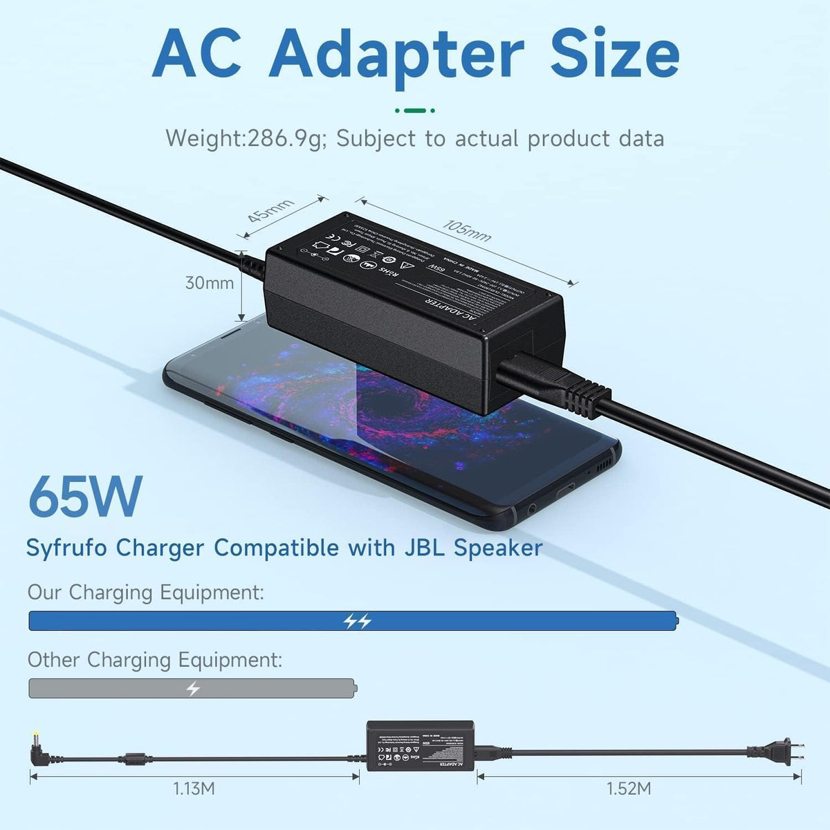 Syfrufo adapter plugged into JBL Xtreme 2 illustrating ready-to-charge convenience