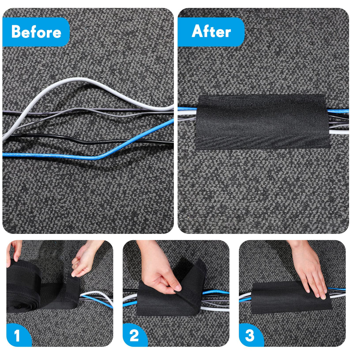 Syhood black roll demonstrates discreet cable routing on carpeted floors.