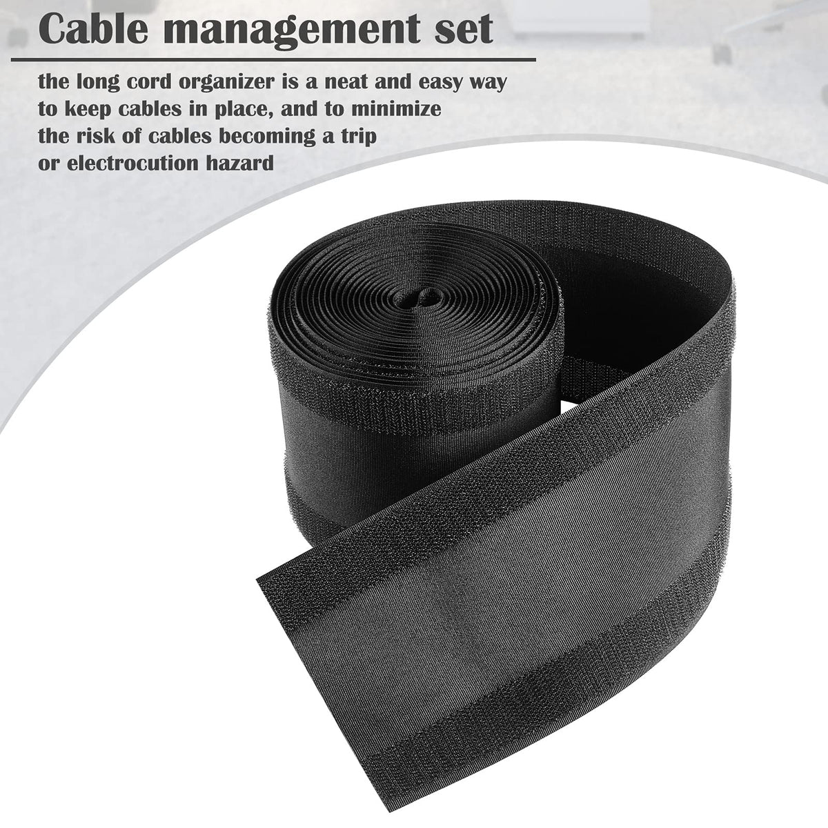 Syhood cord cover laid along a desk edge for organized office wires.