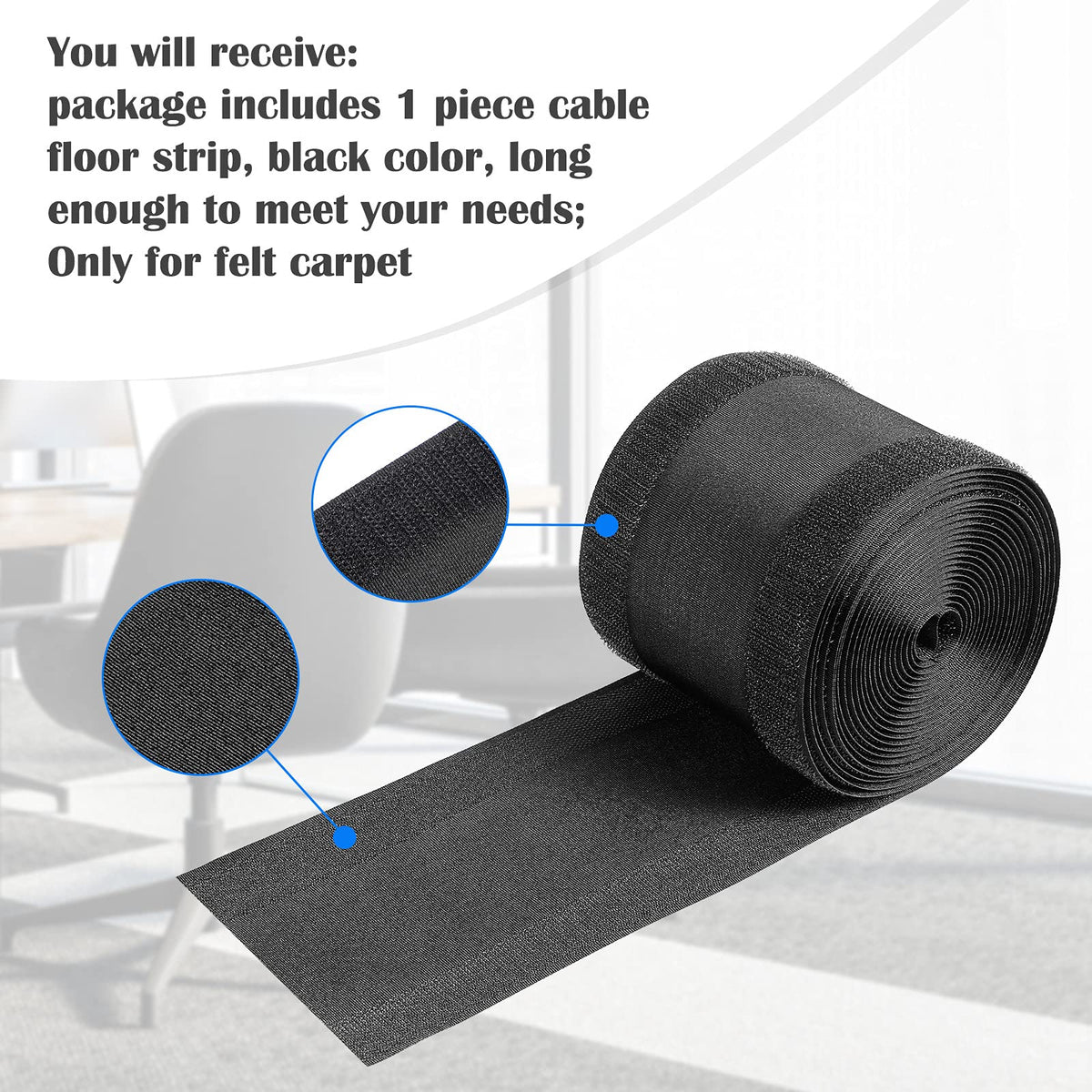 Close-up of Syhood cord cover hook-loop design for quick, reusable cable access.