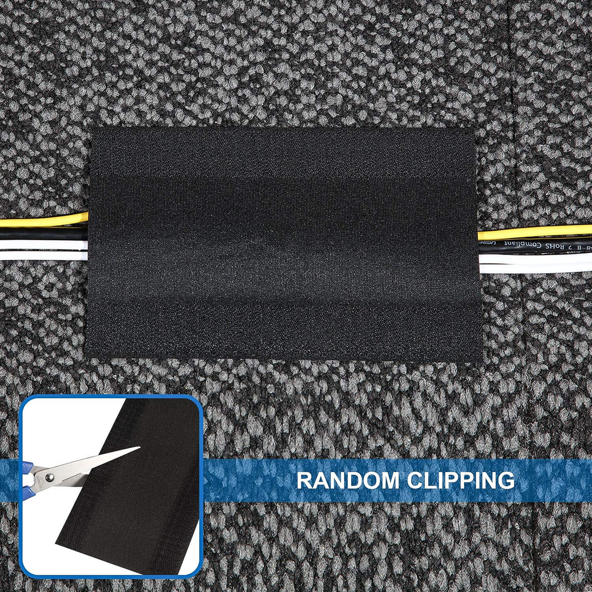 Unrolled 30-foot Syhood cord cover protects multiple cables across wider workspaces.