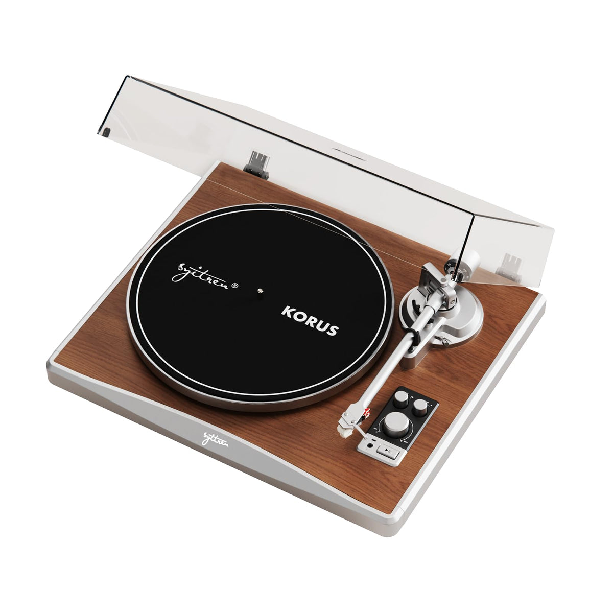 Syitren KORUS aluminum platter close-up showing vibration control.