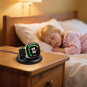 Sylacor black charging stand blends with kid devices and keeps charging neat.