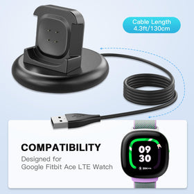 Sylacor anti-slip charging dock in black holding a Fitbit Ace LTE during charge.