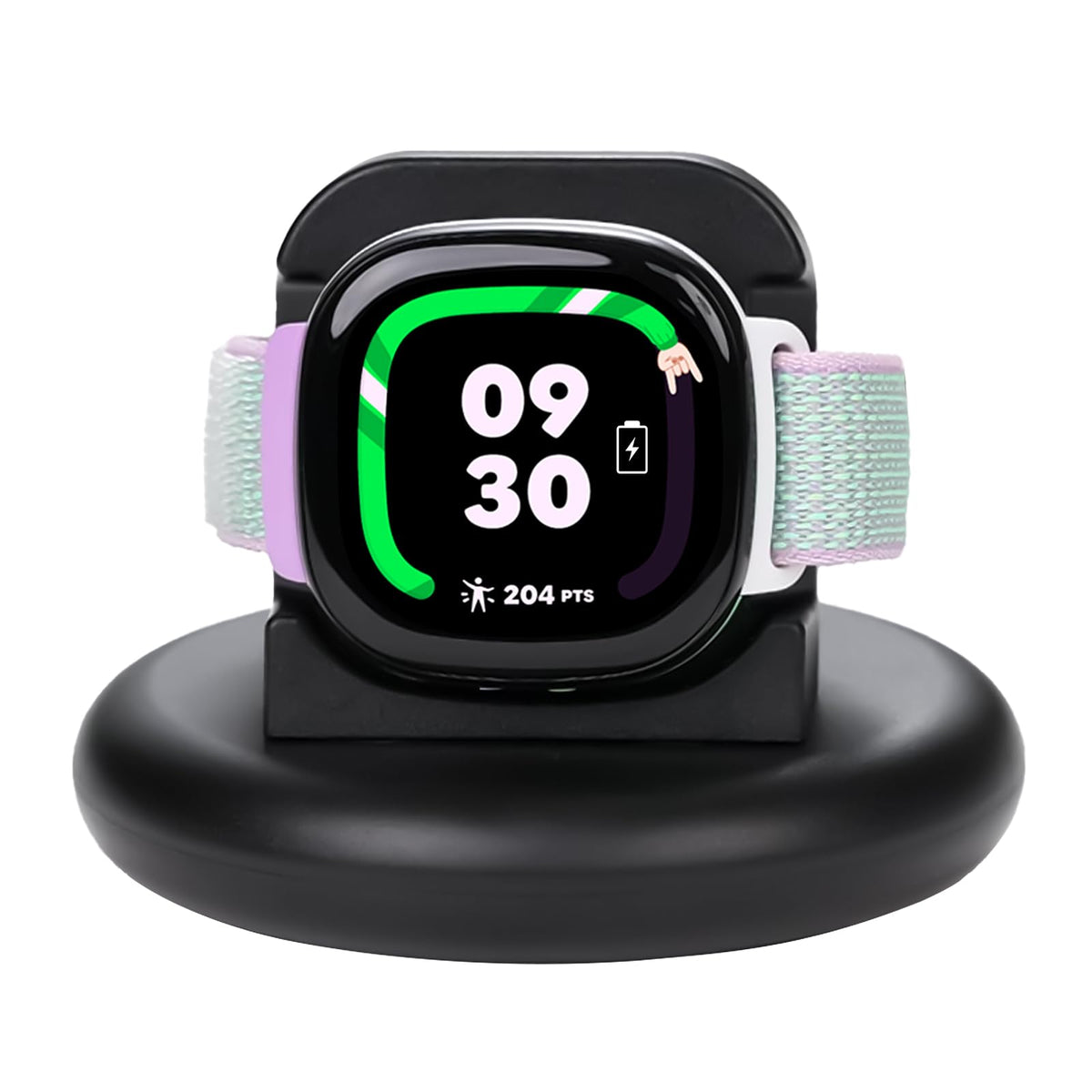 Sylacor charger stand for Fitbit Ace LTE black with anti-slip base.
